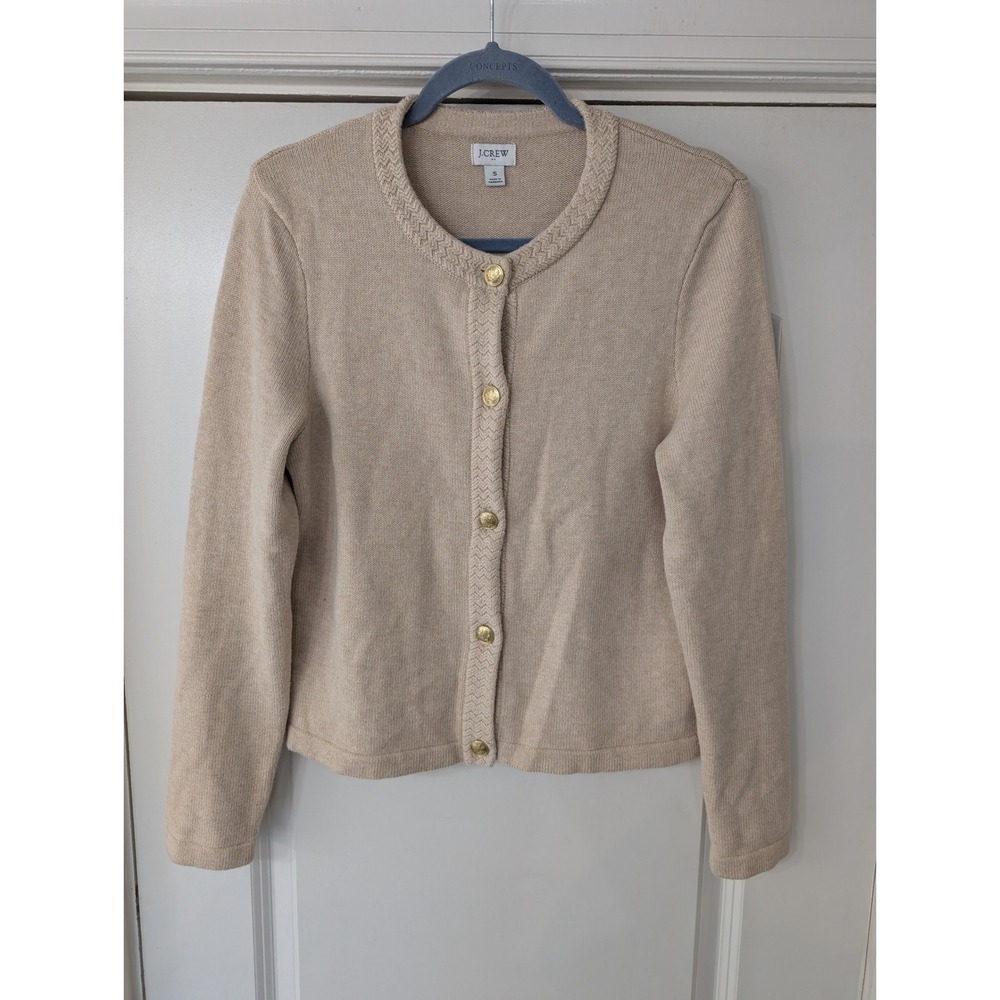 J.Crew Women Cotton-blend cardigan sweater lady jacket Small cream tan neutral